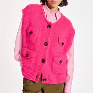 Essentiel Antwerp Pure Wool Pink Cardigan Sweater